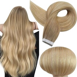 Full Shine Human Hair Tape in Extensions Double Sided Tape in Hair Extensions Color 6/27/60 Brown And Blonde Invisible Remy Skin Weft 22Inch Long Silky Straight for Women 100Gram 40Pcs