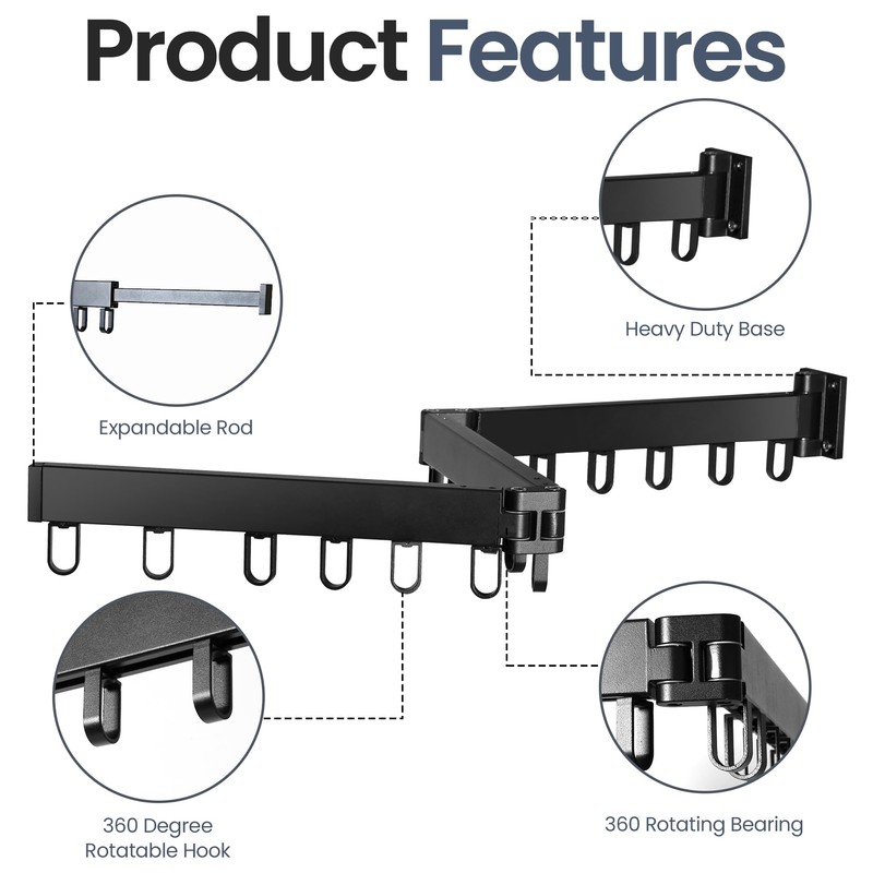 HappyHedz Wall Mounted Clothes Drying Rack - Collapsible, Foldable Space