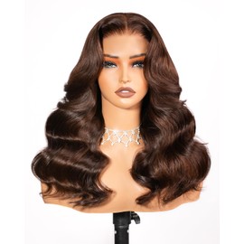 Arabella Hair 5x6 Glueless Wigs Chocolate Brown Human Hair Pre Plucked Pre Cut 230% Density Glueless Wigs 100% Human Hair 12a Pre Plucked Bleached Knots Body Wave Wig Human hair 20inch
