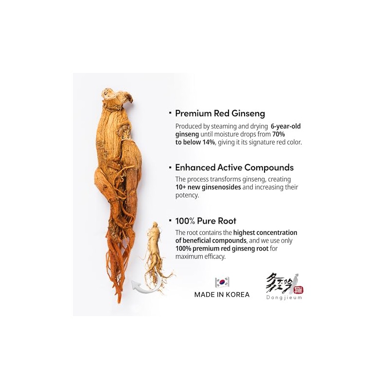Korean Red Ginseng (6-Year Root) (Enhanced Ginsenoside) 120 Vegan Capsules