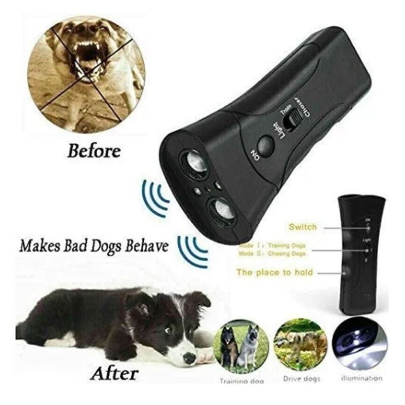 Dog Barking Control Device Portable Double Head LED Flashlight Ultrasonic