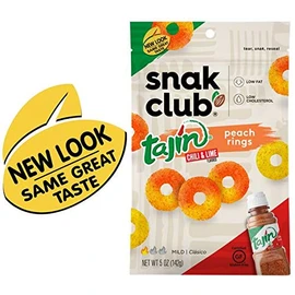Snak Club Tajin Seasoned Candy Peach Rings Resealable 5 ounce Bag