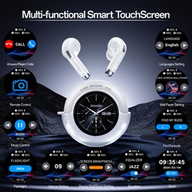 Weofly Lifefits Wireless Earbuds with Smart Touchscreen IPX4 Waterproof in Ear Earphones with Mic,Bluetooth 5.4 Headphones Bass Stereo,40H Playtime for Laptop Pad Phones Sports Workout (White)