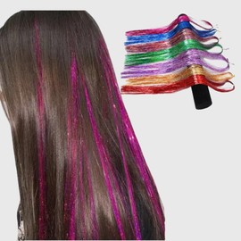 HarParBar Pink Hair Tinsel Extensions 1200 Strands Holographic Sparkle Glitter Highlights Hairpieces Shiny Straight Hair Extensions for Women Girls Party Cosplay