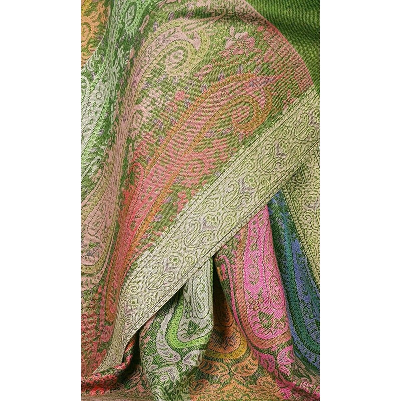 GFM Mosaic Flower Design Pashmina Style Scarf (FRL1), .S11-Lhr-Green