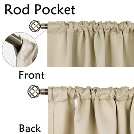 BGment Short Curtains 36 Inch Length for Small Windows - 34 x 36 inch Curtains Rod Pocket and Back Tab Thermal Insulated Room Darkening Curtain for Kitchen/Cafe Room, 2 Window Panels, Beige