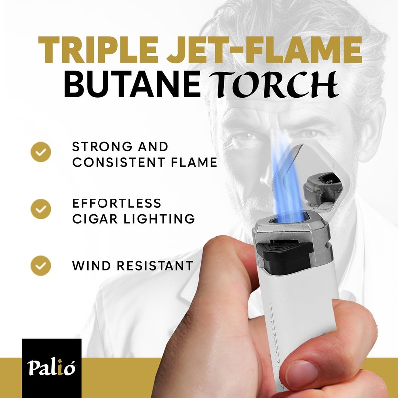 Palió Treo Triple Jet Flame Butane Torch Lighter, White |