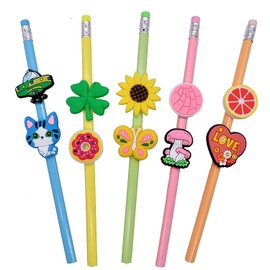 YEALQU 30PCS Random Different Pencil Topper Decoations Cute PVC Pencil Toppes Lovely Black Clip for Pupil/Junior Students Gifts Awards