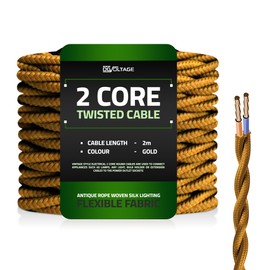 DC VOLTAGE 2m 2 Core Twisted Cable Flexible Wire Lamp Cord, 2 Conductor 6.5ft Fabric Covered Electrical Cable Antique Style Wiring Cloth Covered Braided DIY Lighting Electrical Cord (Gold)