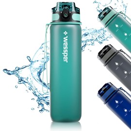 Wessper Tritan Water Bottle, 1 Litre, Mint Water Bottle with Time Marking, BPA-Free, Leak-Proof Sports Bottle for Bike, School, Children, Hiking, Sports, Water Bottle, Fitness Bottle, Dishwasher Safe