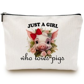 SHLINCO Funny Gifts for Pig Lovers - Just a Girl Who Loves Pigs Makeup Bag - Cute Cosmetic Zipper Travel Pouch - Birthday Gift for Her Best Friend Sister