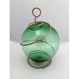 DRH Collectibles Green Japanese Fishing Glass Buoy with Metal Coil Wrap - Glass Float Ball - Nautical Decor - Perfect Hanging Gift for Art, Fishing, Nautical Lovers - 5" X 7.5" H