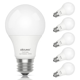 DiCUNO ProOE A19 LED Bulbs 60W Equivalent, 5000K Daylight White, 806 Lumens 9W LED Light Bulb, High CRI 98, Non-dimmable, 100-240V, E26 Medium Base, Frosted, Pack of 6