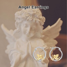 MEIDERBO 925 Sterling Silver Guardian Angel Hoop Huggie Earrings Cherub Angel Wing Jewelry Gifts for Women