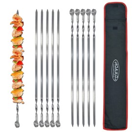 Hakka Stainless Steel Barbecue Skewers, 23" Heavy Duty Metal Skewers Large Wide Grilling Reusable Kabob Sticks with NonSlip Ring Handle,Set of 10
