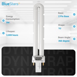 BlueStars Premium Quality 9W 21050 U-Shape 2 Pin Base Replacement UV Light Bulbs for DynaTrap Indoor Trap Models DT3009, DT3019, and DT3039 - Pack of 6
