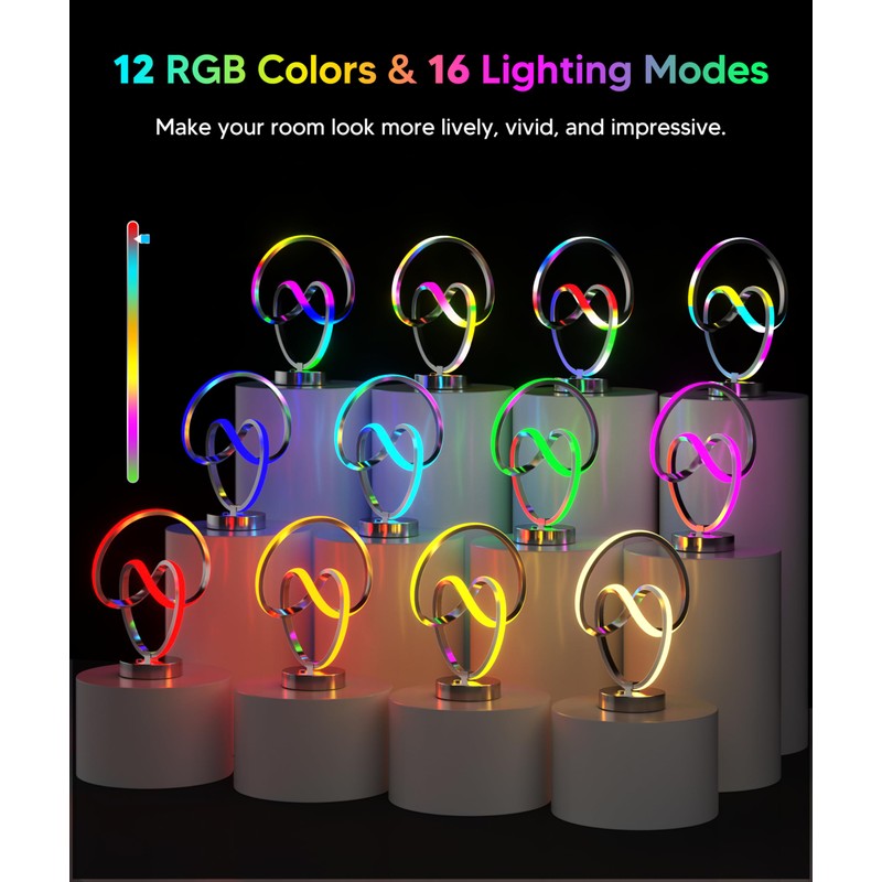 PutWish Modern Table Lamps - 16 Modes Color Changing Spiral