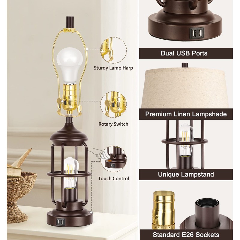 QiMH Table Lamp Set of 2 with USB Ports, Touch