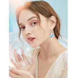 arete colgantes creativos únicos de simulación de alimentos coloridos con diseño de piruleta arcoíris hechos a mano con caramelo kawaii para mujeres y niñas, regalos de joyería de Navidad, arcilla, No es una piedra preciosa