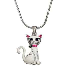 DianaL Boutique White Kitty Cat Pendant Necklace 18" Chain Enameled Gift Boxed Fashion Jewelry