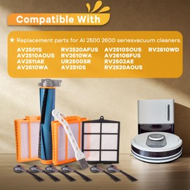 AV2501S AI Ultra Robot Vacuum Replacement Filter Parts for Shark AV2501AE RV2502AE RV2520AOUS AV2510AOUS AV2511AE RV2610WA AV2610WA with Main Brush, Pre-motor Filters, Primary Filter, Side Brushes