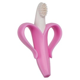Baby Banana®Pink Teether-Toothbrush, Infant to Toddler, Made in USA, Butter-Soft Bristles for Gums and Teeth, Bendable Food Grade Silicone, Family-Owned Buisness Since 2009, 11 Million+ Sold