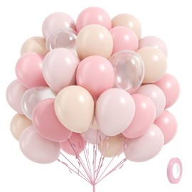 60pcs Light Pink Balloons 12inch with Pastel Pink Nude Clear Balloons for Gender Reveal Baby Shower Birthday Party Decorations