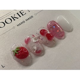 ⭐️ Soft Syrup [Strawberry Tanghulu] Nail Tips ⭐️ - Square / ⭐️ 말랑 시럽 [딸기 탕후루] 네일팁 ⭐️ - 스퀘어