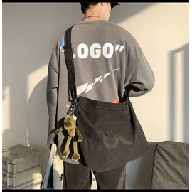 Canvas Messenger Vintage Big Alt Emo Crossbody Bag Goth Punk Shoulder Satchels Harajuku Grunge Handbag (Black)