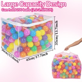RAINFLOW 2 PCS Ball Pit Balls Bags - Storage Mesh Bag with Zipper Suitable for Toys,Sturdy and Durable,Large Size 17.7 x 11.8 x 13.7 Inches, Pink & White(Only Storage Bag,No Ball)