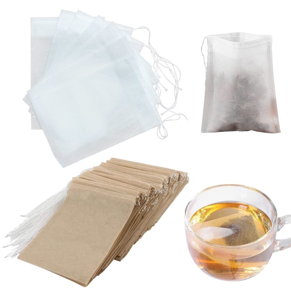 YFFSFDC Disposable Empty Bags with Drawstring Non Woven Unbleached Tea Bags Strong Penetration Natural Loose Leaf Tea & Coffee 2 Colors 200pcs (7cm*9cm)