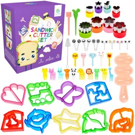 FUNGYAND Juego de cortadores de sándwich, juego de accesorios para caja Bento 45-en-1 incluye cortador de pan para sándwich, cortador de frutas, pinchos para comida de animales, molde para arroz