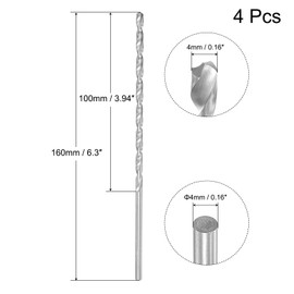 TA-VIGOR 4Pcs 4mm Extra Long Twist Drill Bits, 160mm Length High-Speed Steel HSS Straight Shank Spiral Drill Bits for Wood Metal Aluminum Plastic