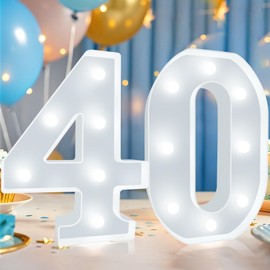 Decorative LED Light Up Numbers, 40th Birthday Decoration for Woman Man, Cool White Marquee Numbers 40 Sign for Her Him Gift Party Backdrop 40th Wedding Anniversary Decor, Number 40