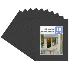 Golden State Art, Pack of 10, Acid-Free Black Pre-Cut 11x14 Picture Mat for 8x10 Photo with White Core Bevel Cut Frame Mattes