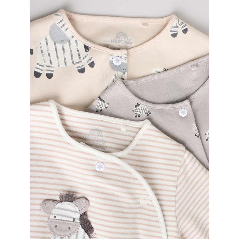 NEXT 3 Pack Baby Zebra Cotton Pyjamas Grey 0 Months