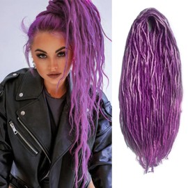 Purple Mixed Pink Wool Dreadlock Extensions 22 Inches Double Ended Hippie Single Dreads Extensions DE Ends 15 Strands Handmade Locs Extensions Reggae Style Crochet Hair for Wome