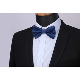 HISDERN Pre-tied Bow Ties for Men Adjustable Tuxedo Two Layer Navy Blue Bow Tie and Pocket Square Set for Wedding Parties