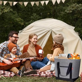 LHZK Cooler Bag - Jumbo Cooler Bag Insulated with HD Thermal Insulation, Collapsible Waterproof Insulated Bag with Zipper & Handles, Soft Cooler for Grocery, Beach, Travel, Picnic (50L, Grey)