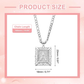 sourcing map Initial Letter Pendant Necklace for Men Women, 20 Inch Stainless Steel Plated Square Capital Alphabet Pendant Chain Necklace (Silver, Letter A)