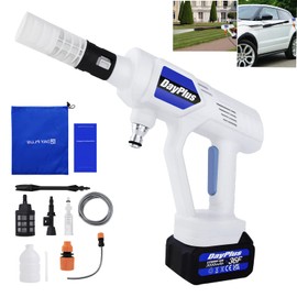 Cordless Portable High Pressure Spray Water Gun with Three Speed Regulation(100%/80%/60%) Portable 8PCS Jet Wash for Cleaning Car Floor Fence Side and Watering RV Outdoor Garden