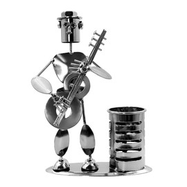 Iron Art Guitar Pen Holder,Metal Musician Player Pencil Cup Pot Storage Organizer Retro Humanoid with Hat Pencil Holder Container Sculpture Figurine Statues for Home Office Desktop Stationery Gift