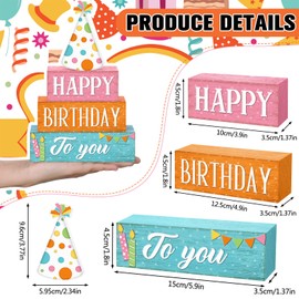 Yuntau 4 Pcs Birthday Table Decor Happy Birthday Wooden Sign Blocks Farmhouse Colorful Tiered Tray Decor Rustic Tabletop Centerpieces for Home Office Desk Shelf Mantel Party Decoration Supplies