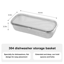 YUNYDSM 10.4×4.5×2.5’‘ Dishwasher Utensil basket, Stainless Steel Dishwasher Silverware Basket, Dishwasher Organizer for Small Items, KitchenScoops, Forks, Chopsticks Cleaning