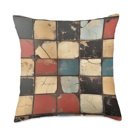 Retro Color Checkered Vintage Checkerboard Throw Pillow