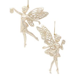 CF Collection Fairy Christmas Tree Ornaments [Set of 2] 6in (Champagne Gold)