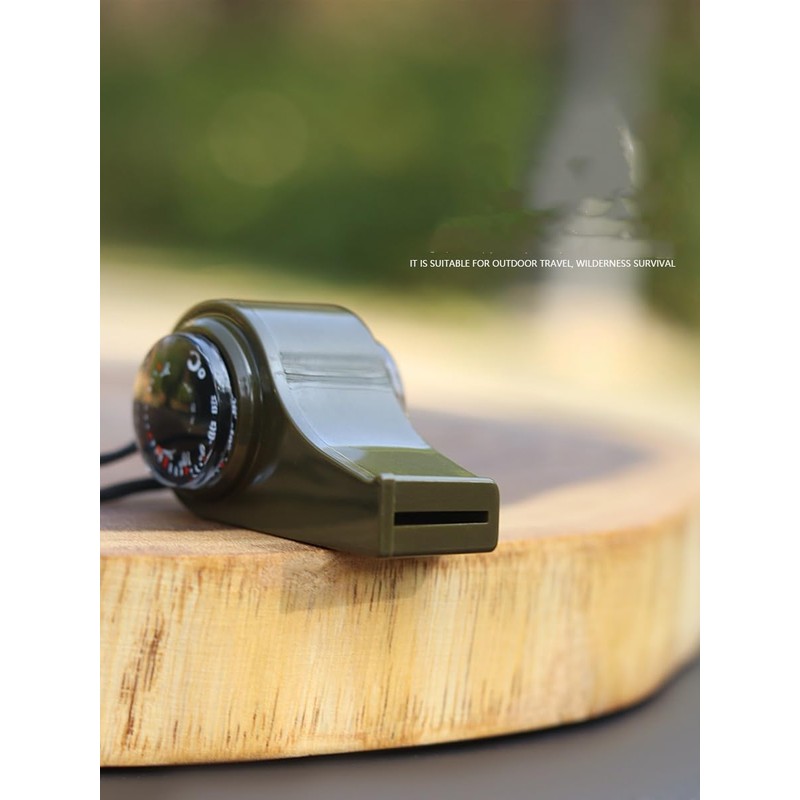 Generic 2-in-1 Emergency Survival Whistle with Compass, Military Green, Outdoor