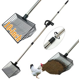 10-inch Large Chicken Manure Shovel for coop,Adjustable Handle (37-68 inches), Nesting Pads for Chicken coop, cat Scooper for Litter Box, Dog Poop Scooper for Yard, Pooper Scooper for Large Dogs