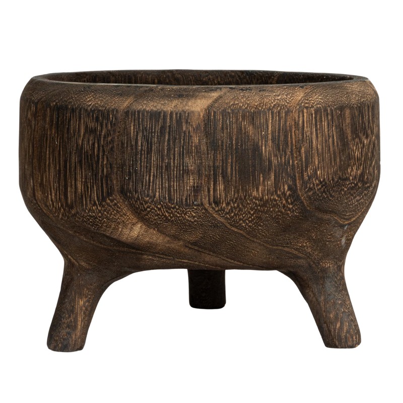 Creative Co-Op Rustic Paulownia Footed Wood Bowl, Charred Brown