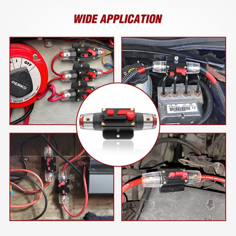 Nilight 30A Inline Circuit Breaker Resettable 12-24V DC Manual Reset